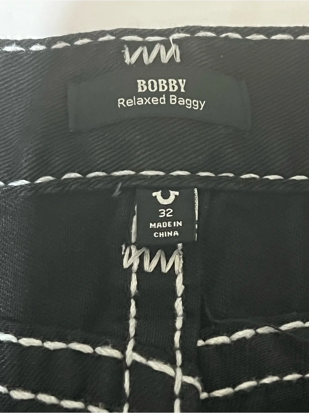 True Religion Black Jeans with White Braided Stitching